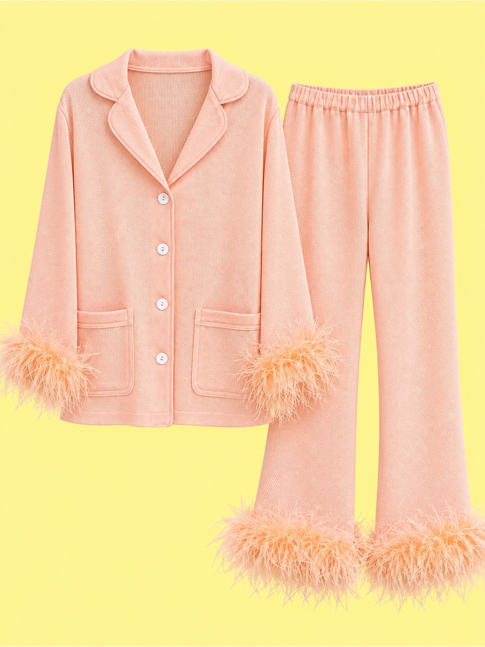 Sleeper Luxury Pajamas - Peach Feather-Trim Pajama Set